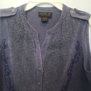 Embroidered Dk Blue Rayon Blouse